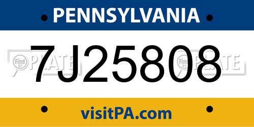 7J25808 Pennsylvania License Plate