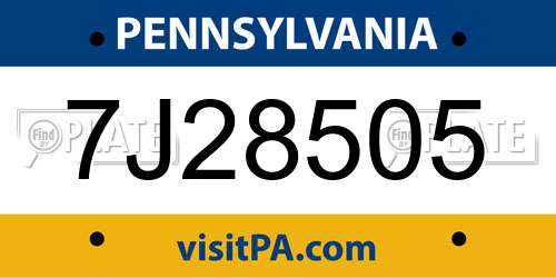 7J28505 Pennsylvania License Plate