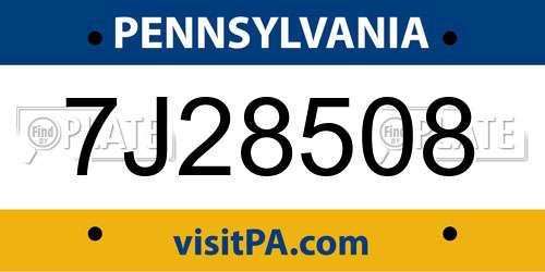 7J28508 Pennsylvania License Plate
