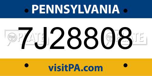 7J28808 Pennsylvania License Plate
