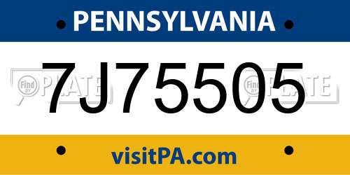 7J75505 Pennsylvania License Plate
