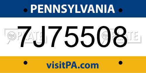 7J75508 Pennsylvania License Plate