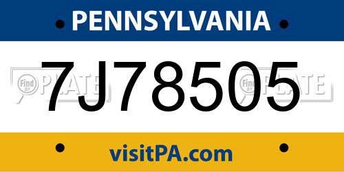 7J78505 Pennsylvania License Plate