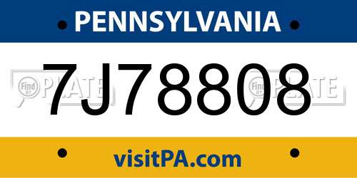 7J78808 Pennsylvania License Plate