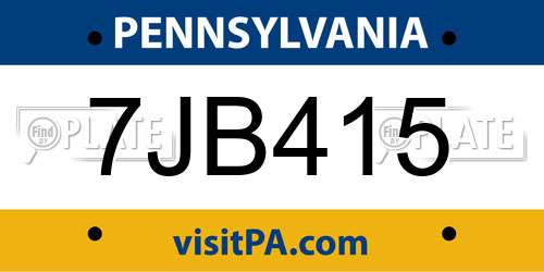 7JB415 Pennsylvania License Plate