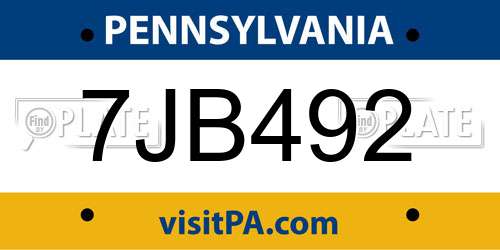 7JB492 Pennsylvania License Plate
