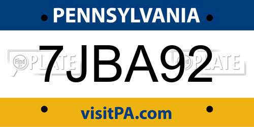 7JBA92 Pennsylvania License Plate