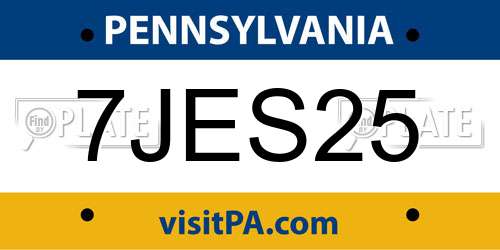 7JES25 Pennsylvania License Plate