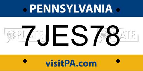 7JES78 Pennsylvania License Plate