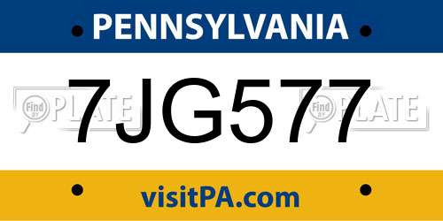 7JG577 Pennsylvania License Plate