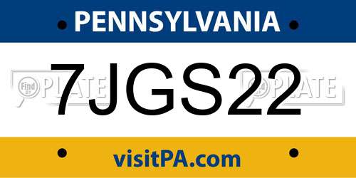 7JGS22 Pennsylvania License Plate