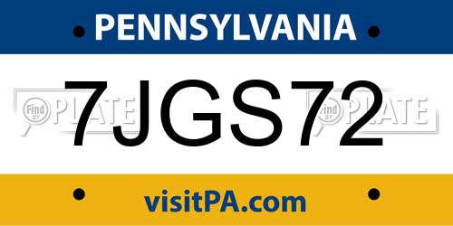7JGS72 Pennsylvania License Plate