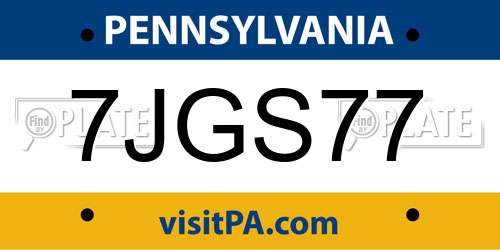 7JGS77 Pennsylvania License Plate