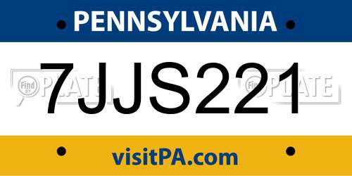7JJS221 Pennsylvania License Plate