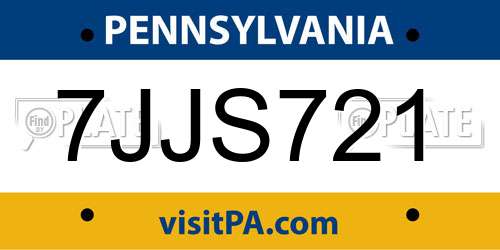 7JJS721 Pennsylvania License Plate