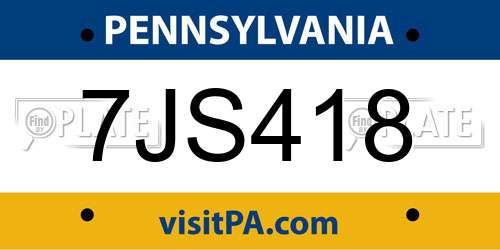 7JS418 Pennsylvania License Plate