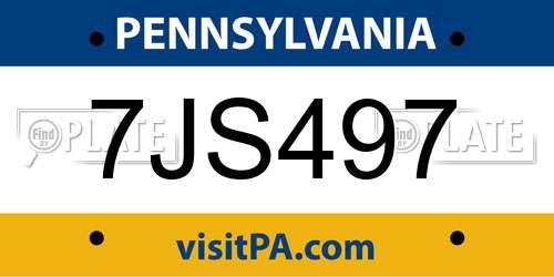7JS497 Pennsylvania License Plate