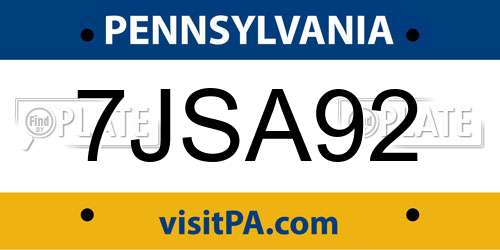 7JSA92 Pennsylvania License Plate