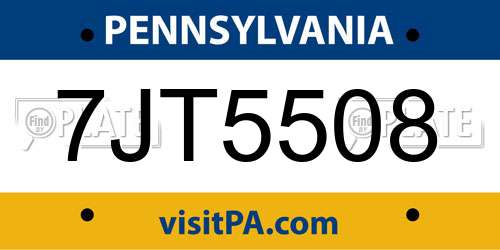 7JT5508 Pennsylvania License Plate