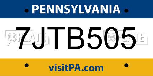7JTB505 Pennsylvania License Plate