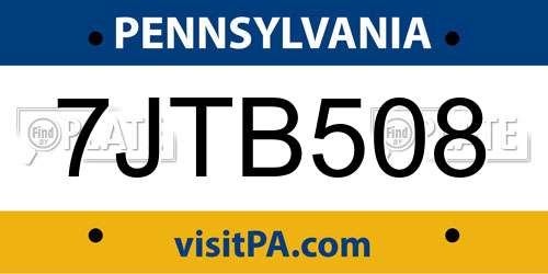 7JTB508 Pennsylvania License Plate