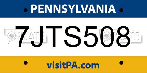 7JTS508 Pennsylvania License Plate