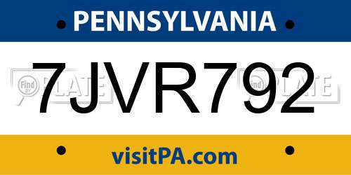 7JVR792 Pennsylvania License Plate