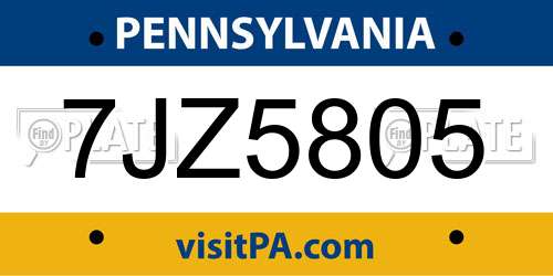 7JZ5805 Pennsylvania License Plate