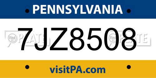 7JZ8508 Pennsylvania License Plate