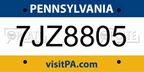7JZ8805 Pennsylvania License Plate