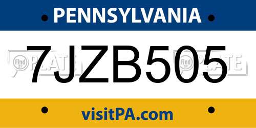 7JZB505 Pennsylvania License Plate