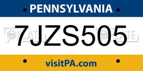 7JZS505 Pennsylvania License Plate