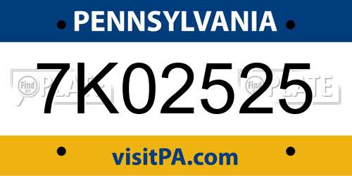 7K02525 Pennsylvania License Plate