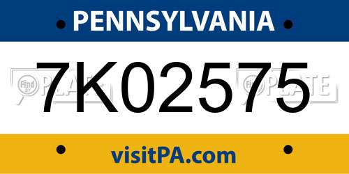 7K02575 Pennsylvania License Plate