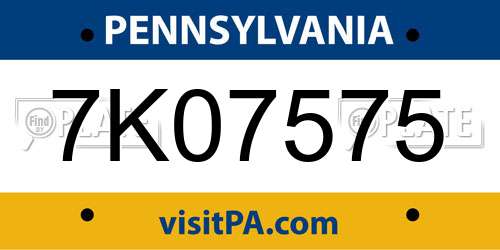 7K07575 Pennsylvania License Plate