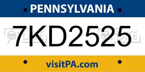 7KD2525 Pennsylvania License Plate
