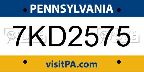 7KD2575 Pennsylvania License Plate