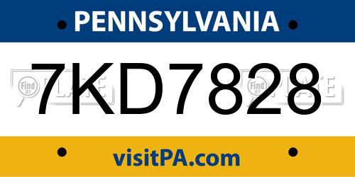7KD7828 Pennsylvania License Plate