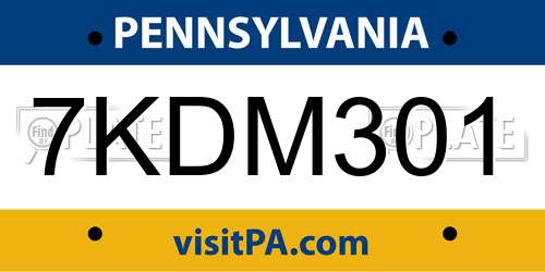 7KDM301 Pennsylvania License Plate