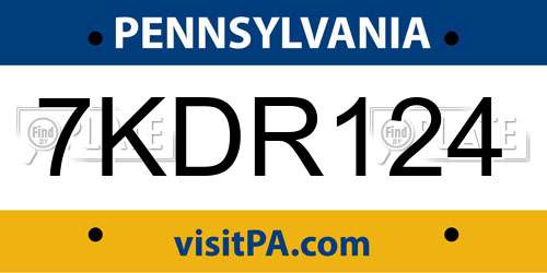 7KDR124 Pennsylvania License Plate
