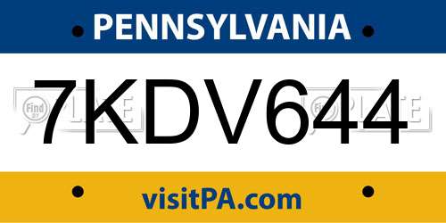7KDV644 Pennsylvania License Plate