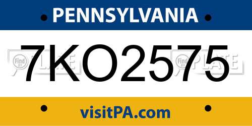 7KO2575 Pennsylvania License Plate