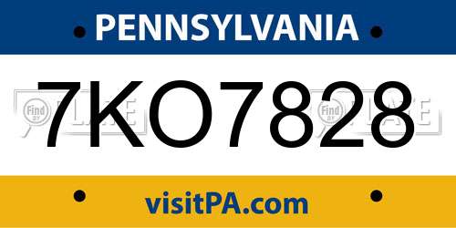 7KO7828 Pennsylvania License Plate