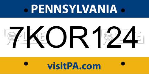7KOR124 Pennsylvania License Plate
