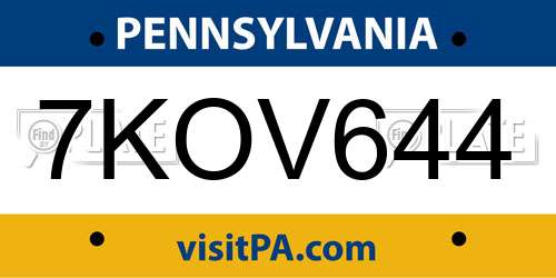7KOV644 Pennsylvania License Plate