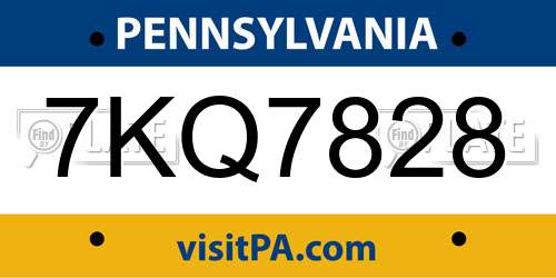 7KQ7828 Pennsylvania License Plate