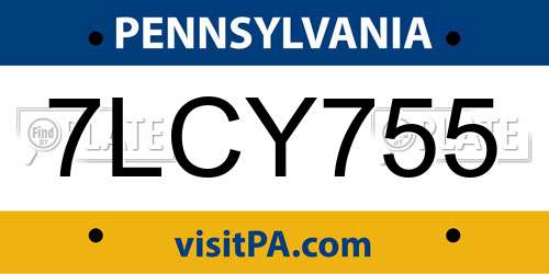 7LCY755 Pennsylvania License Plate