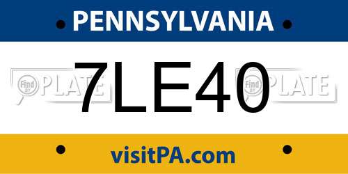 7LE40 Pennsylvania License Plate