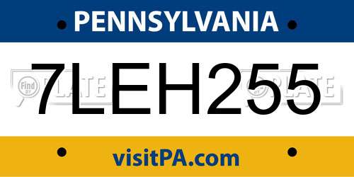 7LEH255 Pennsylvania License Plate