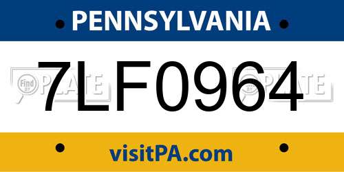 7LF0964 Pennsylvania License Plate